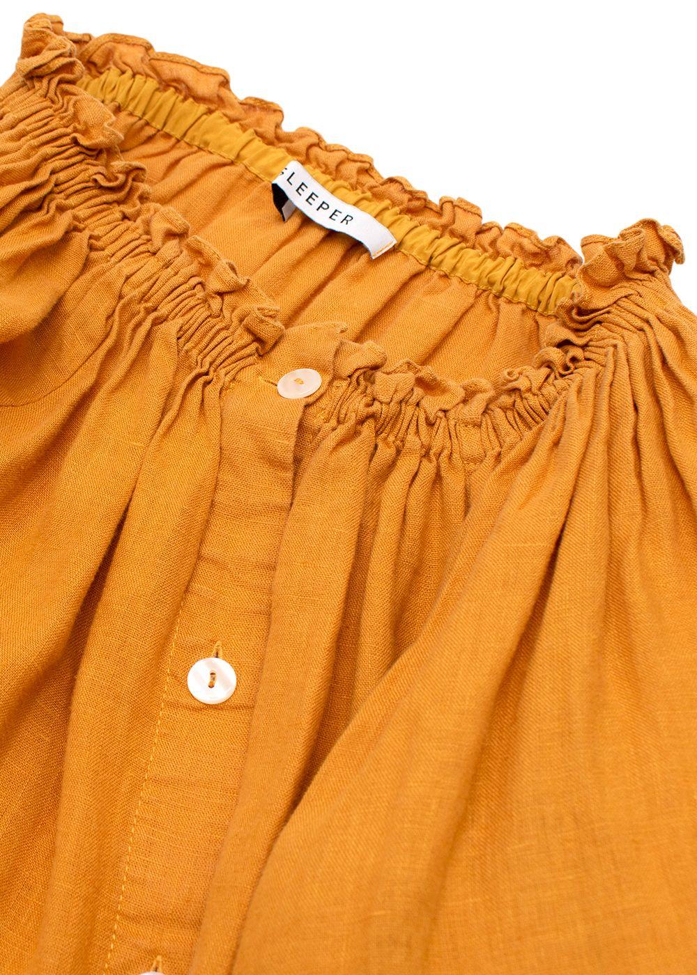 Sleeper Orange Romantica Bardot Linen Midi Dress
