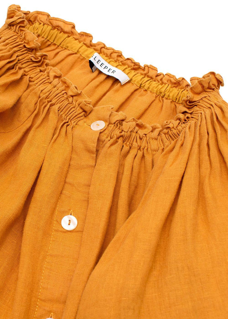 Sleeper Orange Romantica Bardot Linen Midi Dress