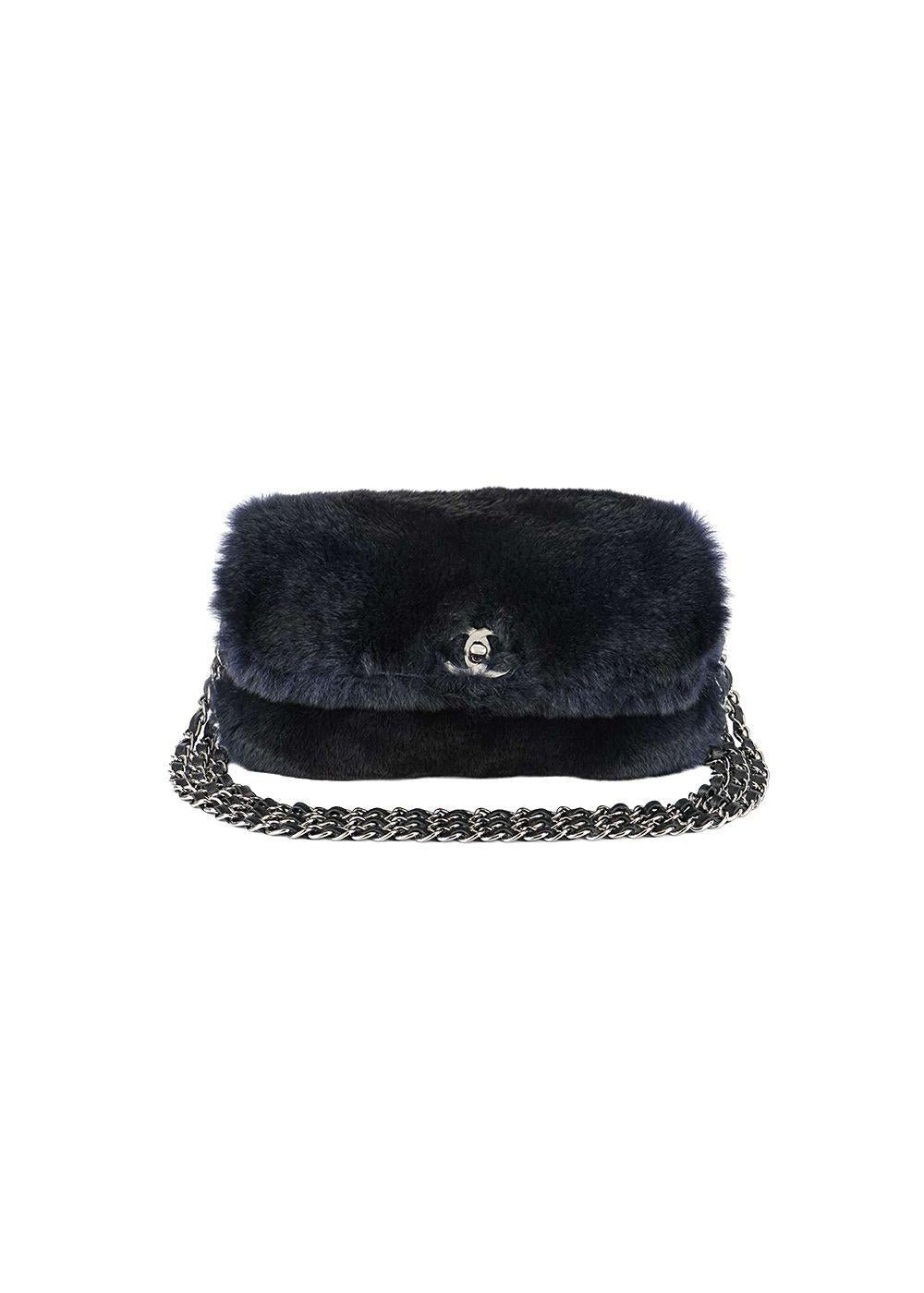 Navy Orylag Fur Flap Bag