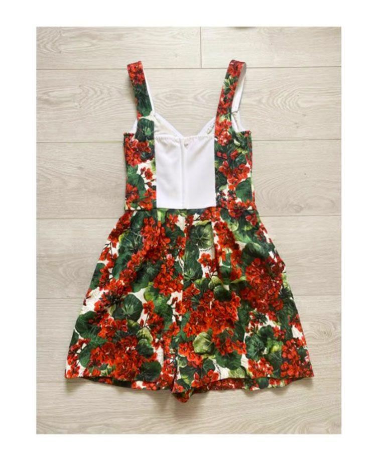 Red Geranium Printed Cotton Blend Playsuit