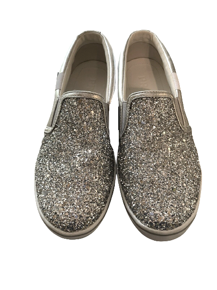 Metallic Silver Glitter Slip-On Sneakers