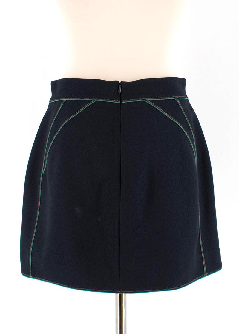 O'2nd Navy Crepe Mini Skirt with Green Trim
