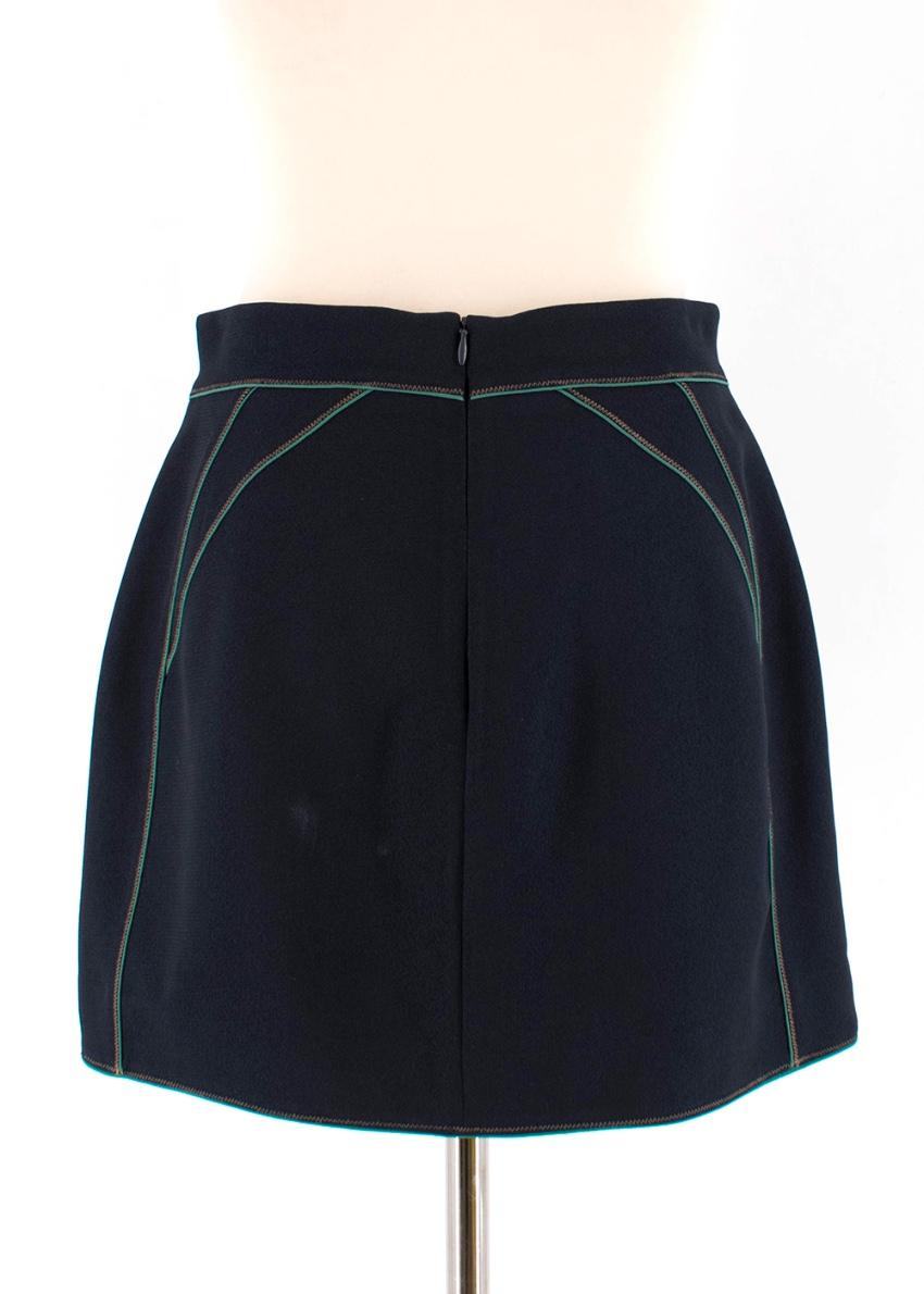 O'2nd Navy Crepe Mini Skirt with Green Trim