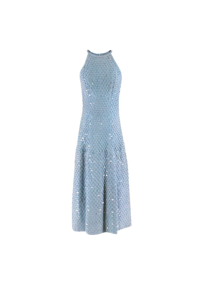 Blue Suede Sequin Embellished Sleeveless Dress
