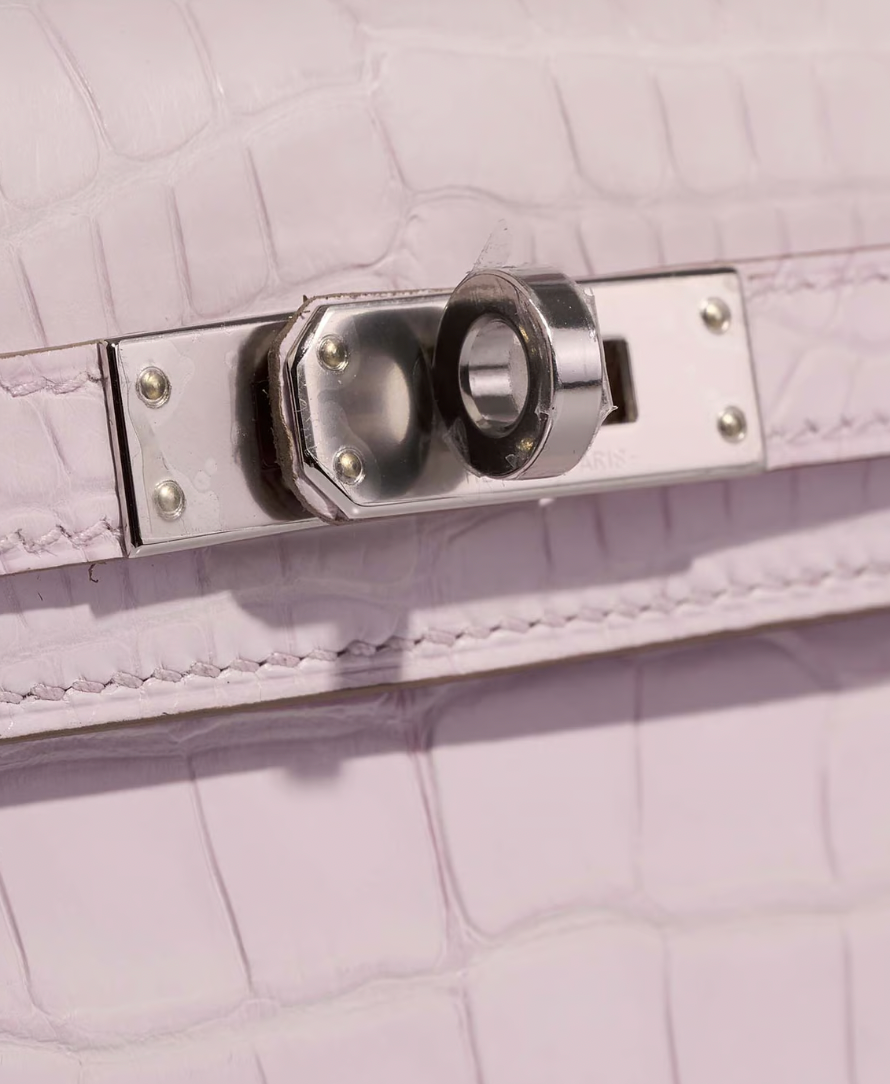 Mauve Pâle 20 cm Sellier Mississippiensis Alligator Matte Kelly  Palladium Hardware