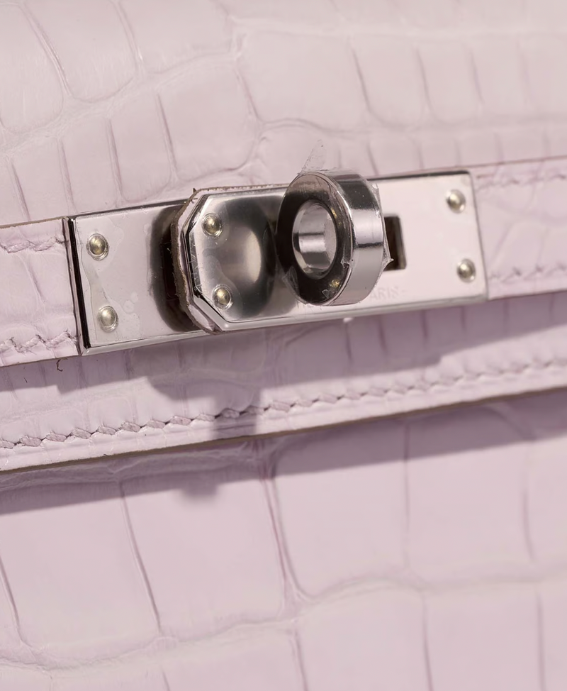 Mauve Pâle 20 cm Sellier Mississippiensis Alligator Matte Kelly  Palladium Hardware