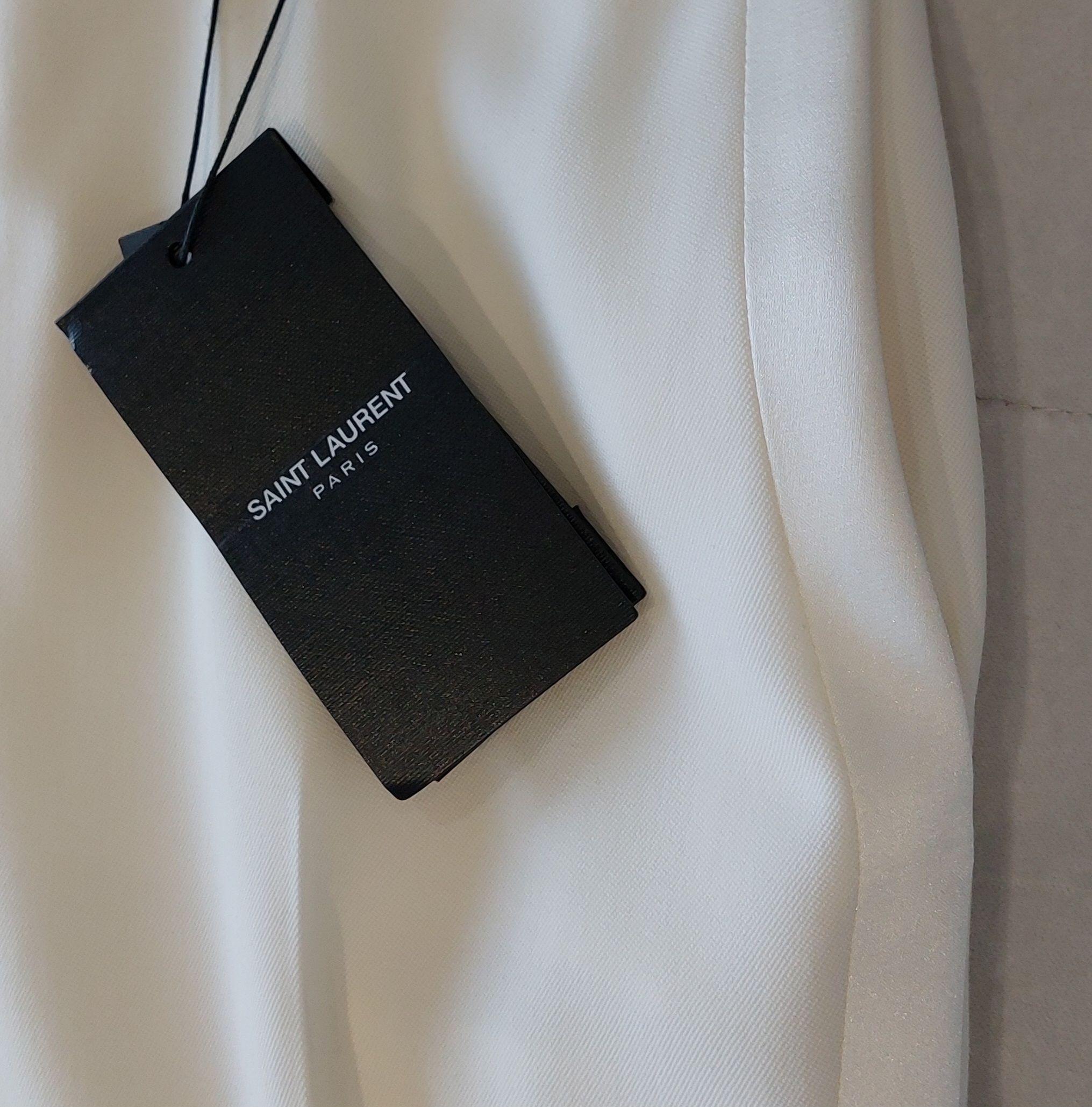 Saint Laurent Cream Satin Trimmed Tapered Trousers