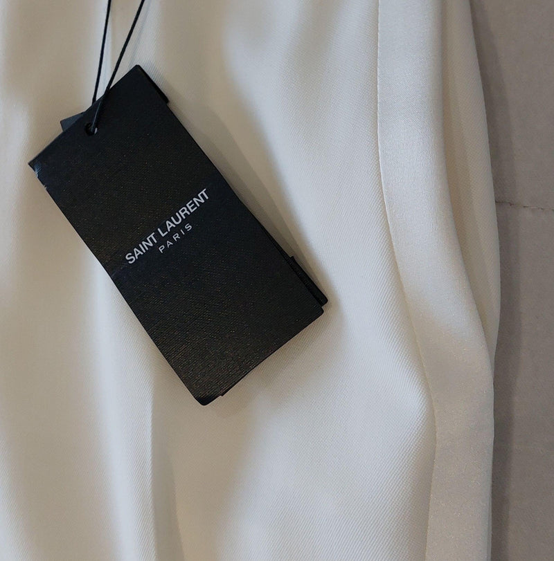Saint Laurent Cream Satin Trimmed Tapered Trousers