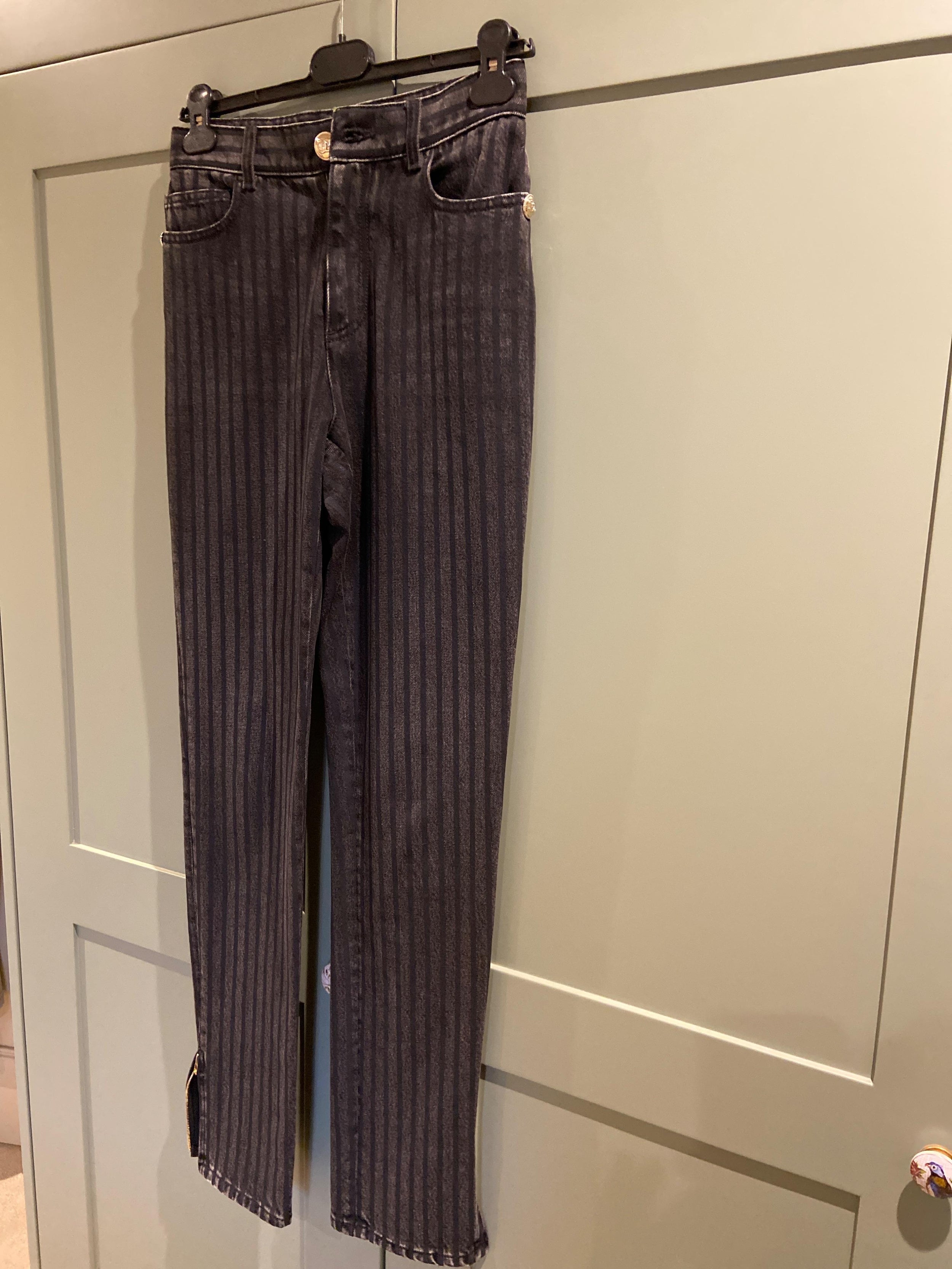 Chanel Grey Pinstripe Straight-Leg Jeans