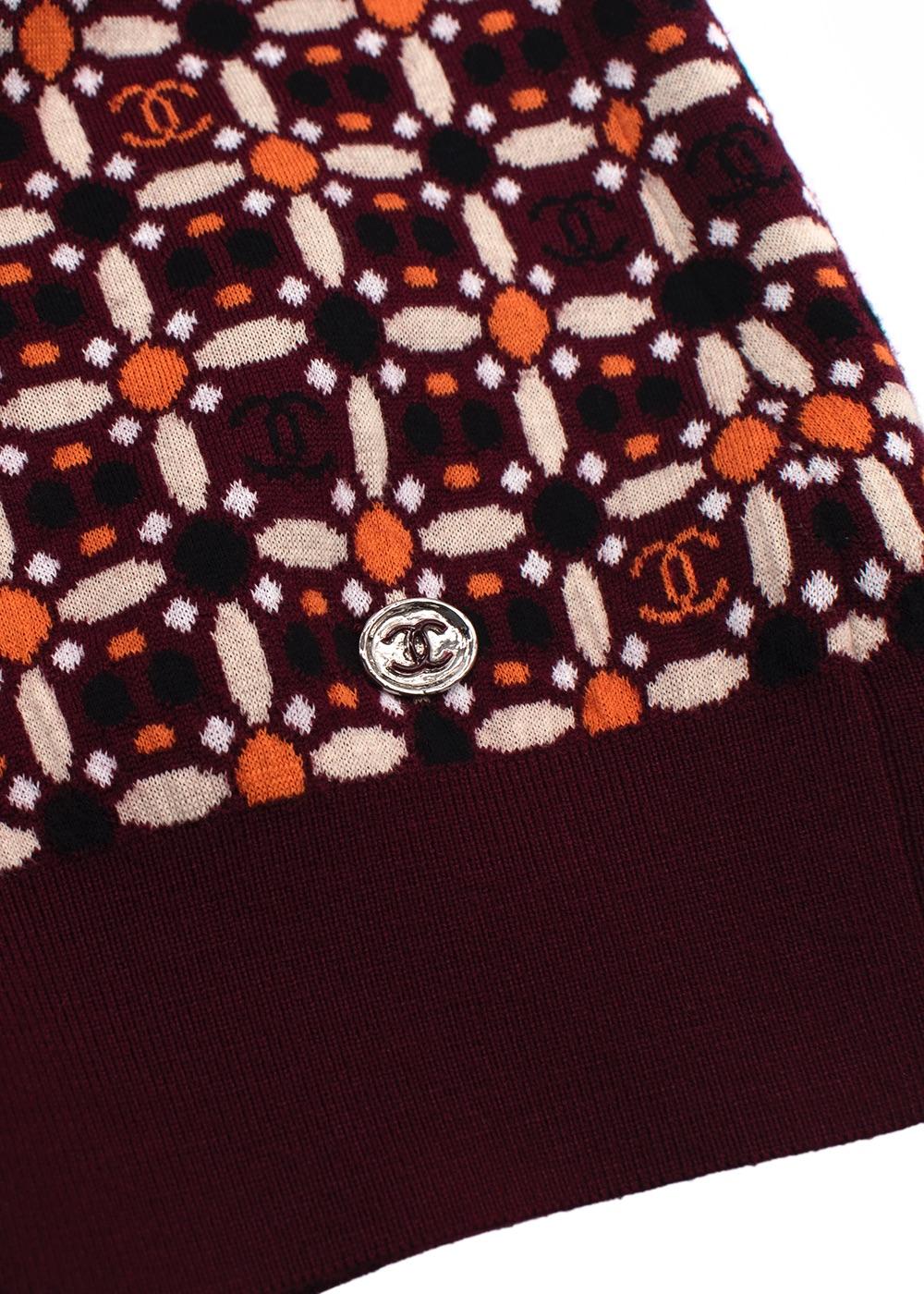 Chanel Burgundy/Orange Floral CC Jumper