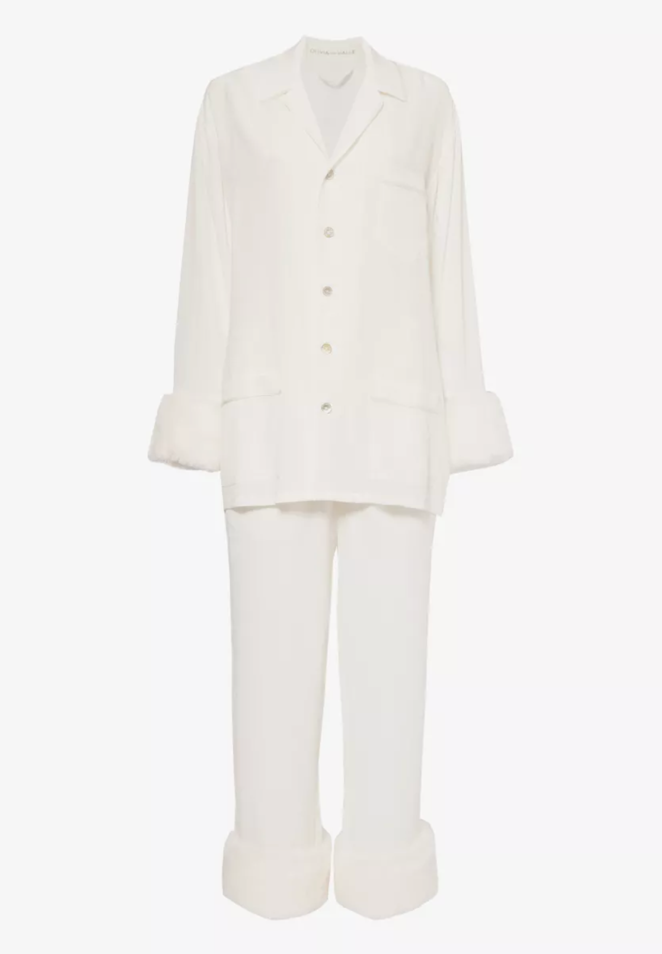 Olivia Von Halle Fifi Faux-Fur-Trim Silk Crepe Pyjamas
