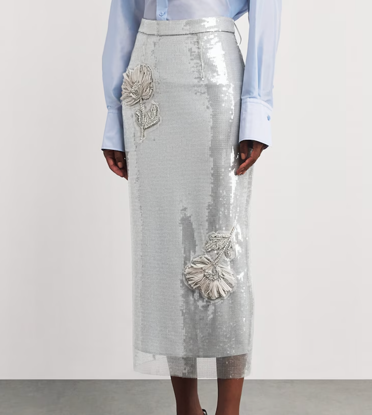 Huishan Zhang Sequin Floral Oakley Pencil Skirt
