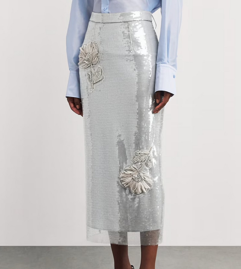 Huishan Zhang Sequin Floral Oakley Pencil Skirt