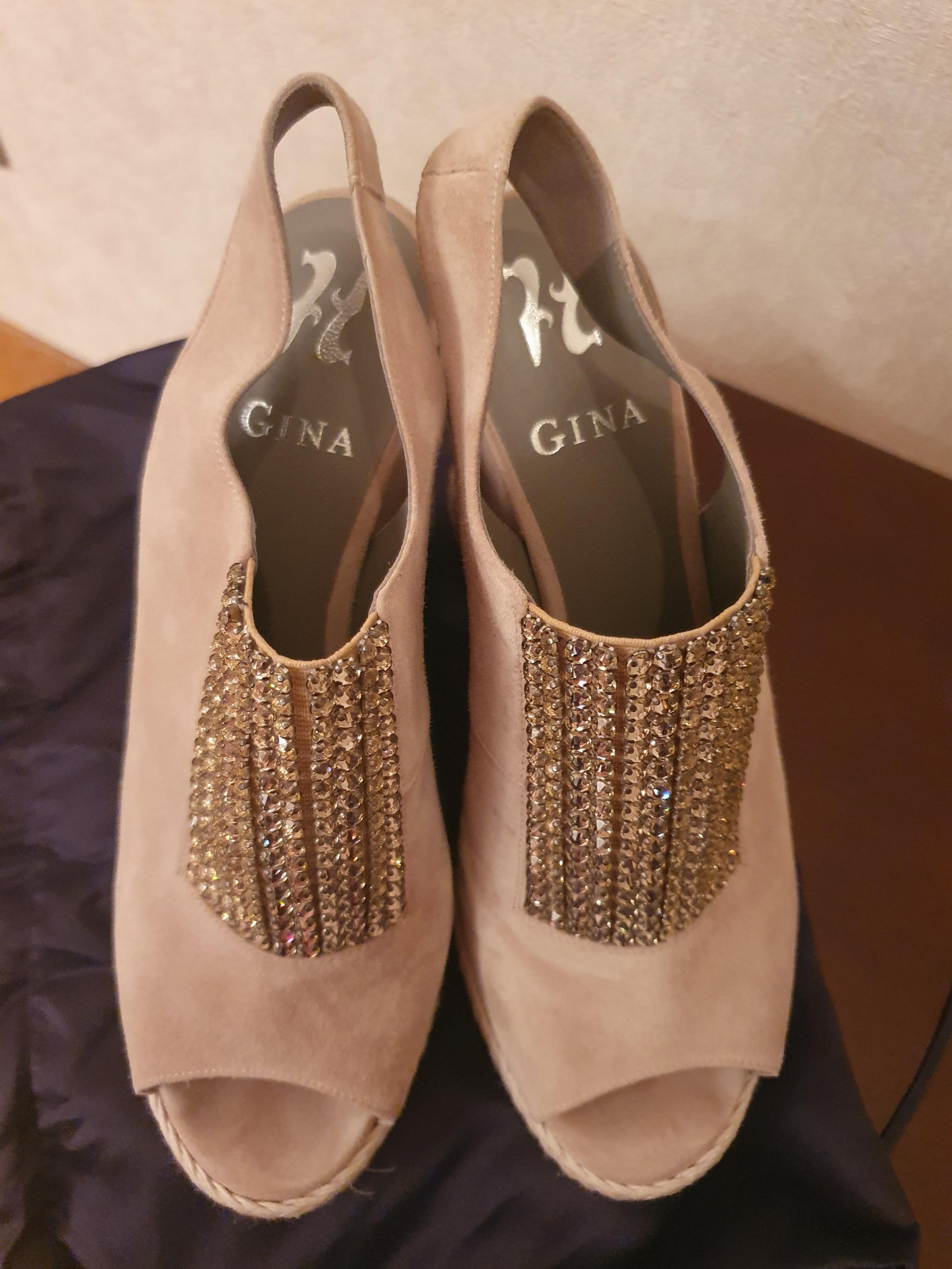 Gina Suede Crystal Embellished Wedge Sandals