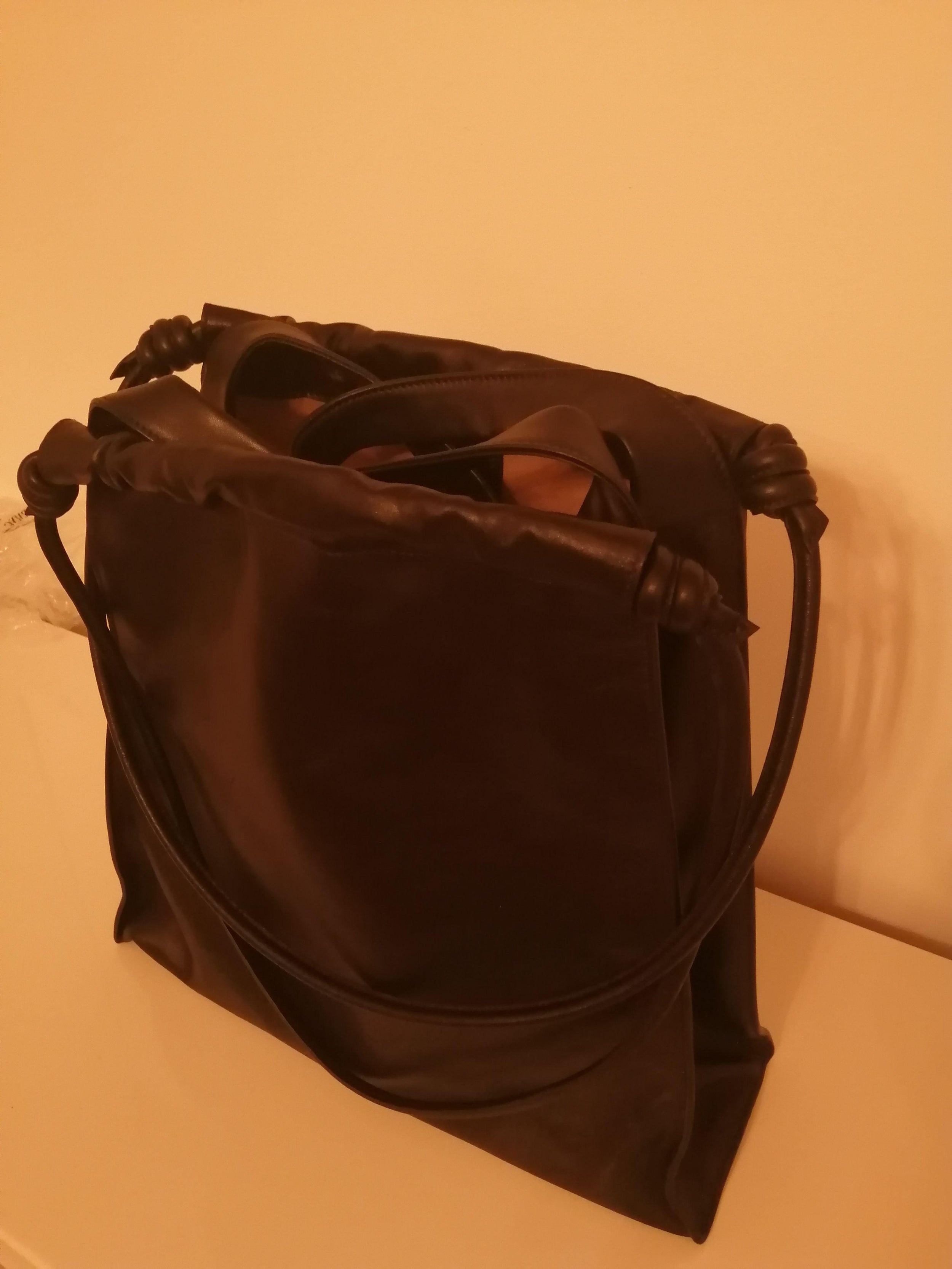 Black leather tote bag