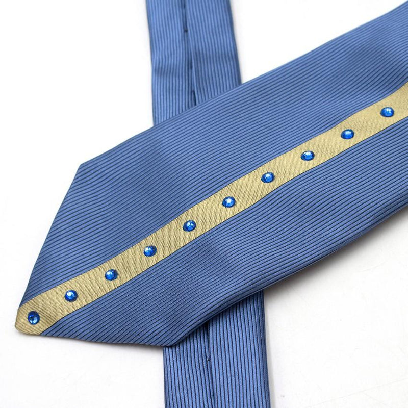 Duchamp Silk Blue & Gold Panel Diamante Tie