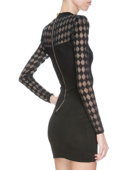 Balmain Harlequin-Print Illusion Mini Dress