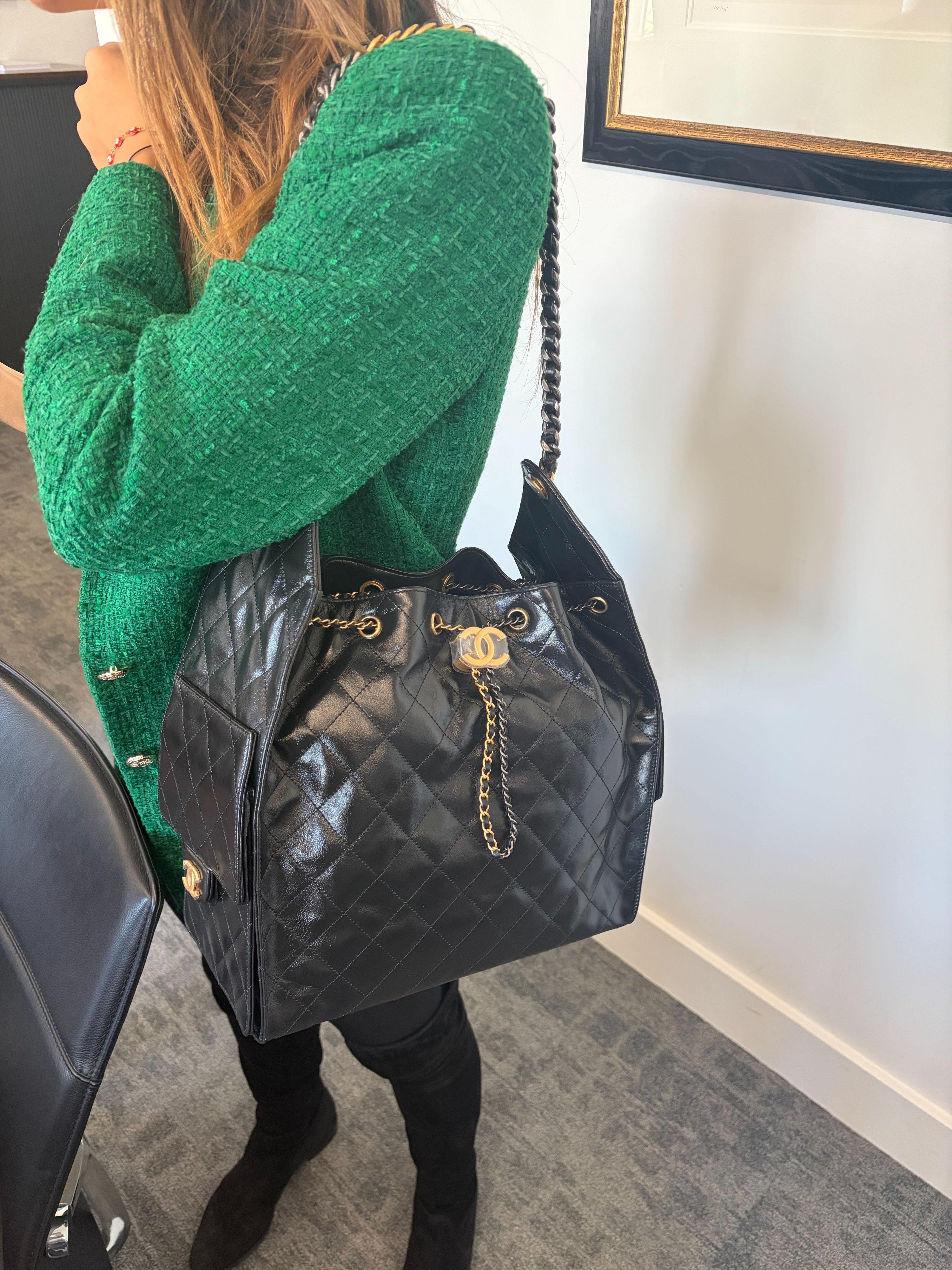 Chanel Current Season Medium Black Calf Leather Hobo With Receipt