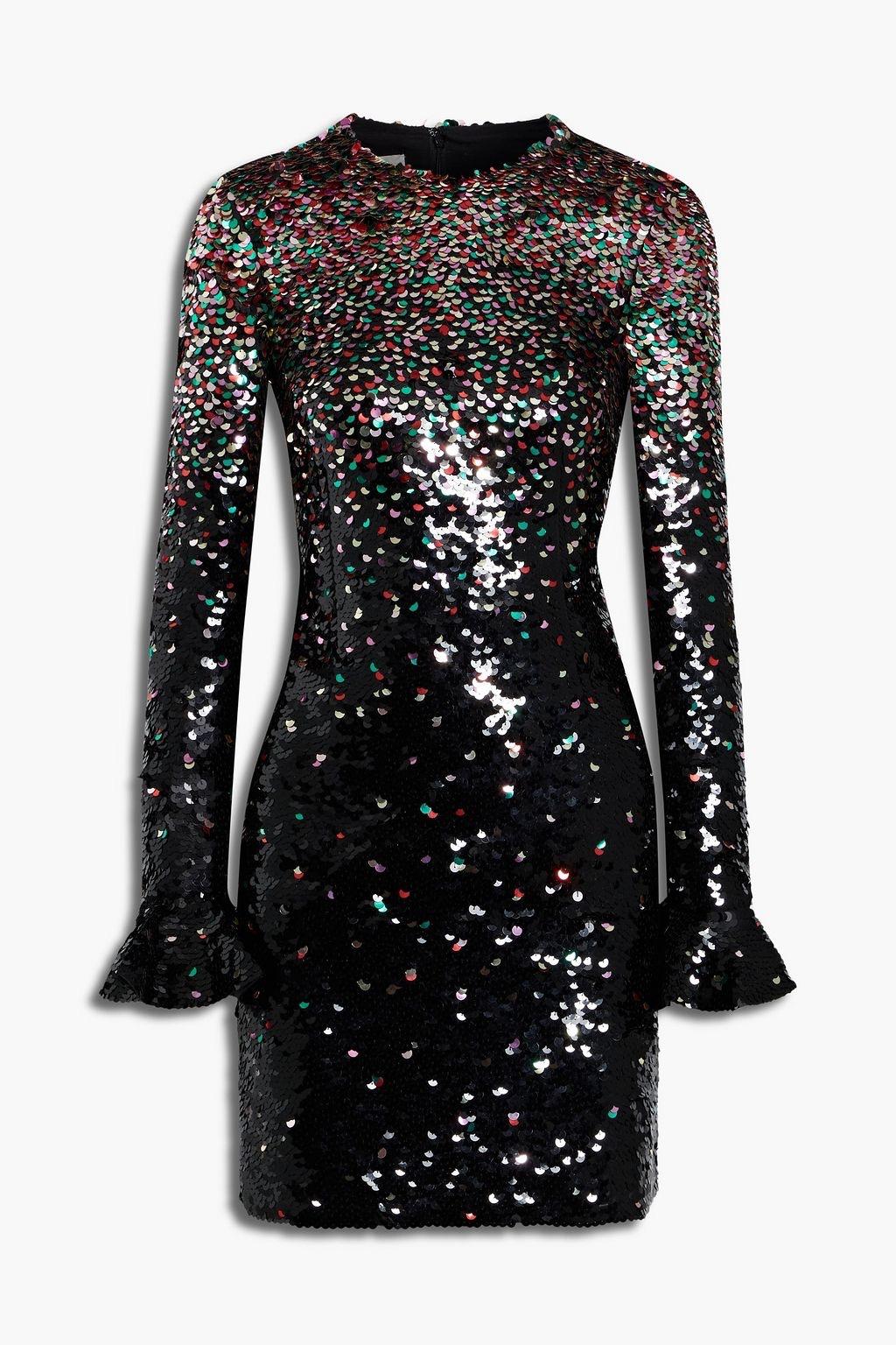Valentino Black Sequinned Silk Chiffon Mini Dress