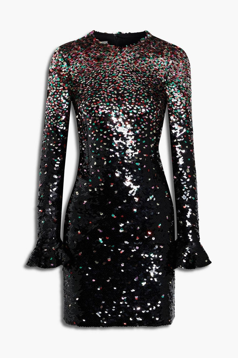 Valentino Black Sequinned Silk Chiffon Mini Dress