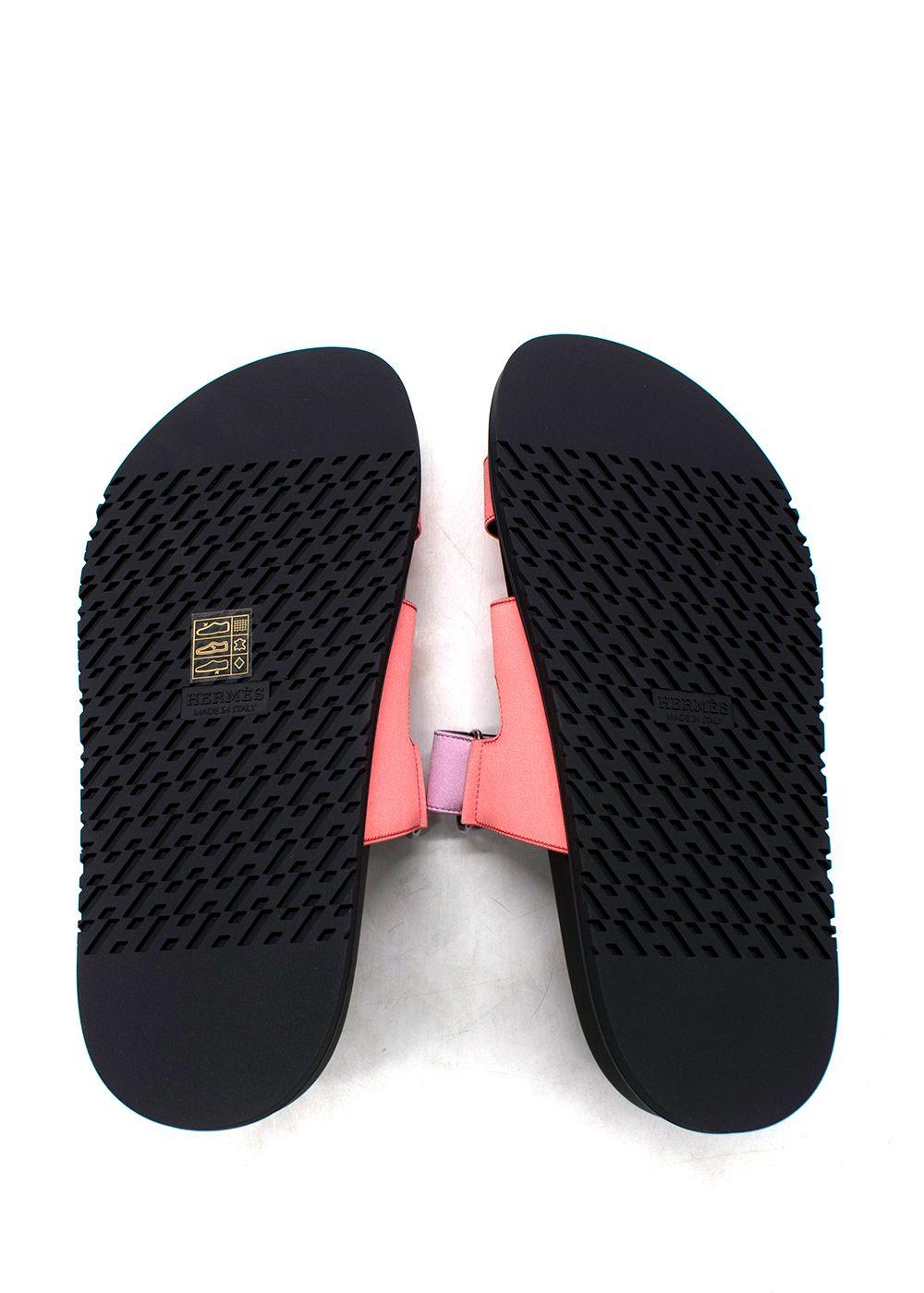 Hermes Chypre Sandals in Rose Peche and Violet Petale