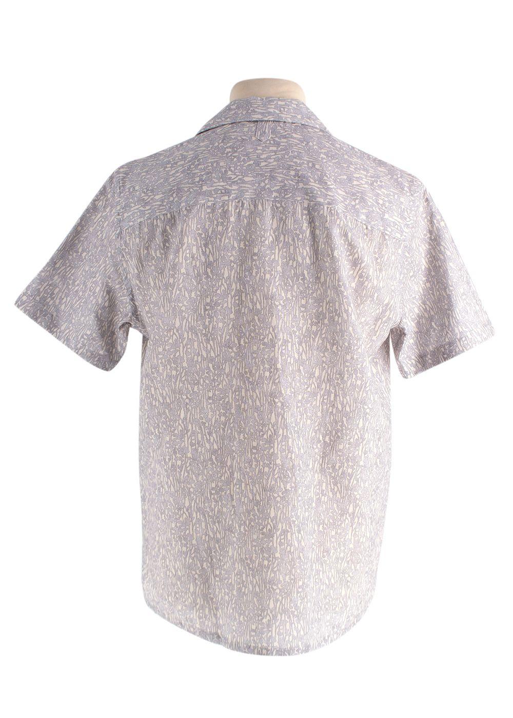 Canali Grey Botanical Pattern Short Sleeve Linen Shirt