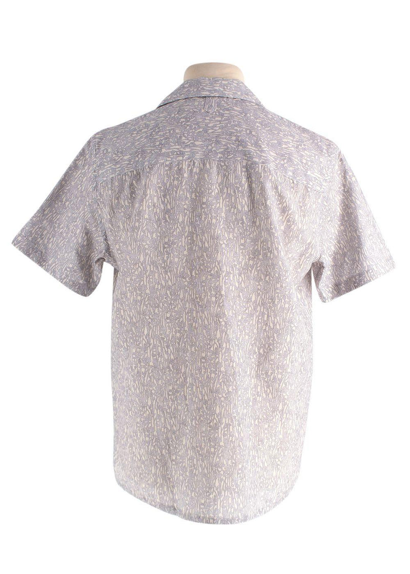 Canali Grey Botanical Pattern Short Sleeve Linen Shirt