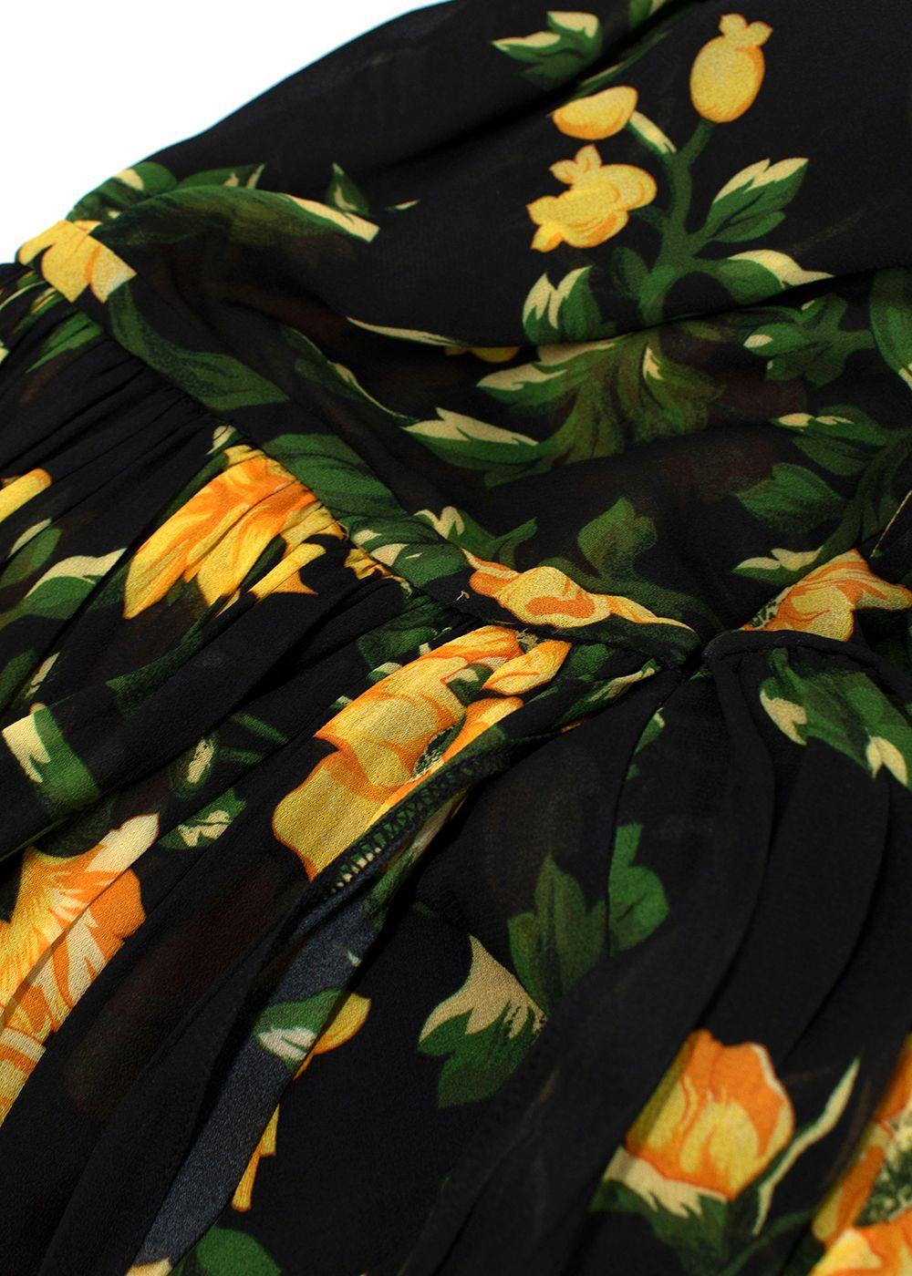 Carolina Herrera Black & Yellow Floral Midi Dress