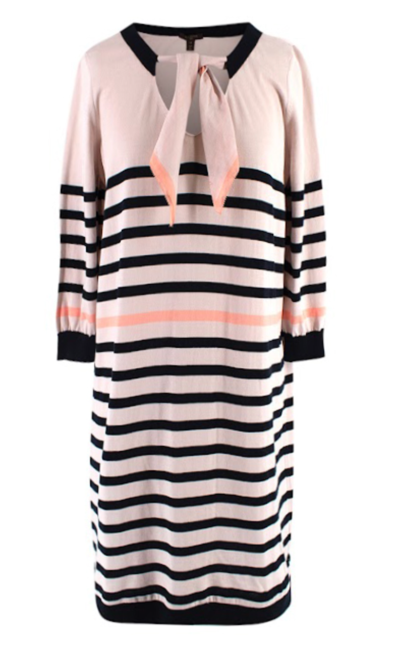 Louis Vuitton Beige Striped Tie-neck Dress