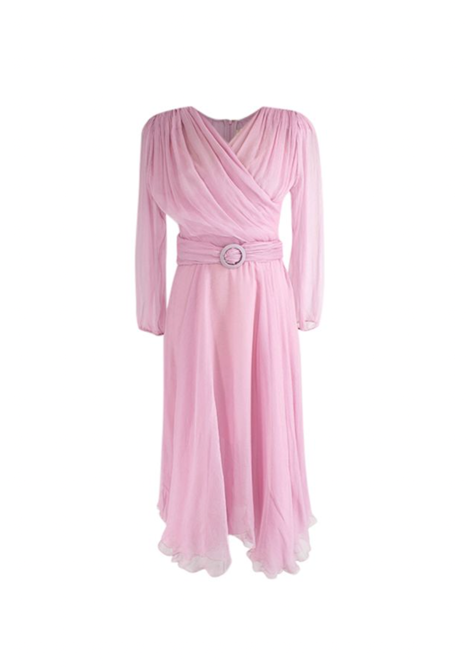 Maria Lucia Hohan Pink Plisse Chiffon Belted Midi Dress