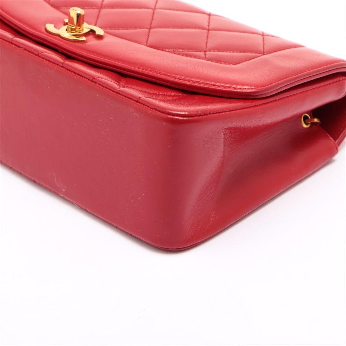 Red Lambskin Quilted Diana Flap Bag