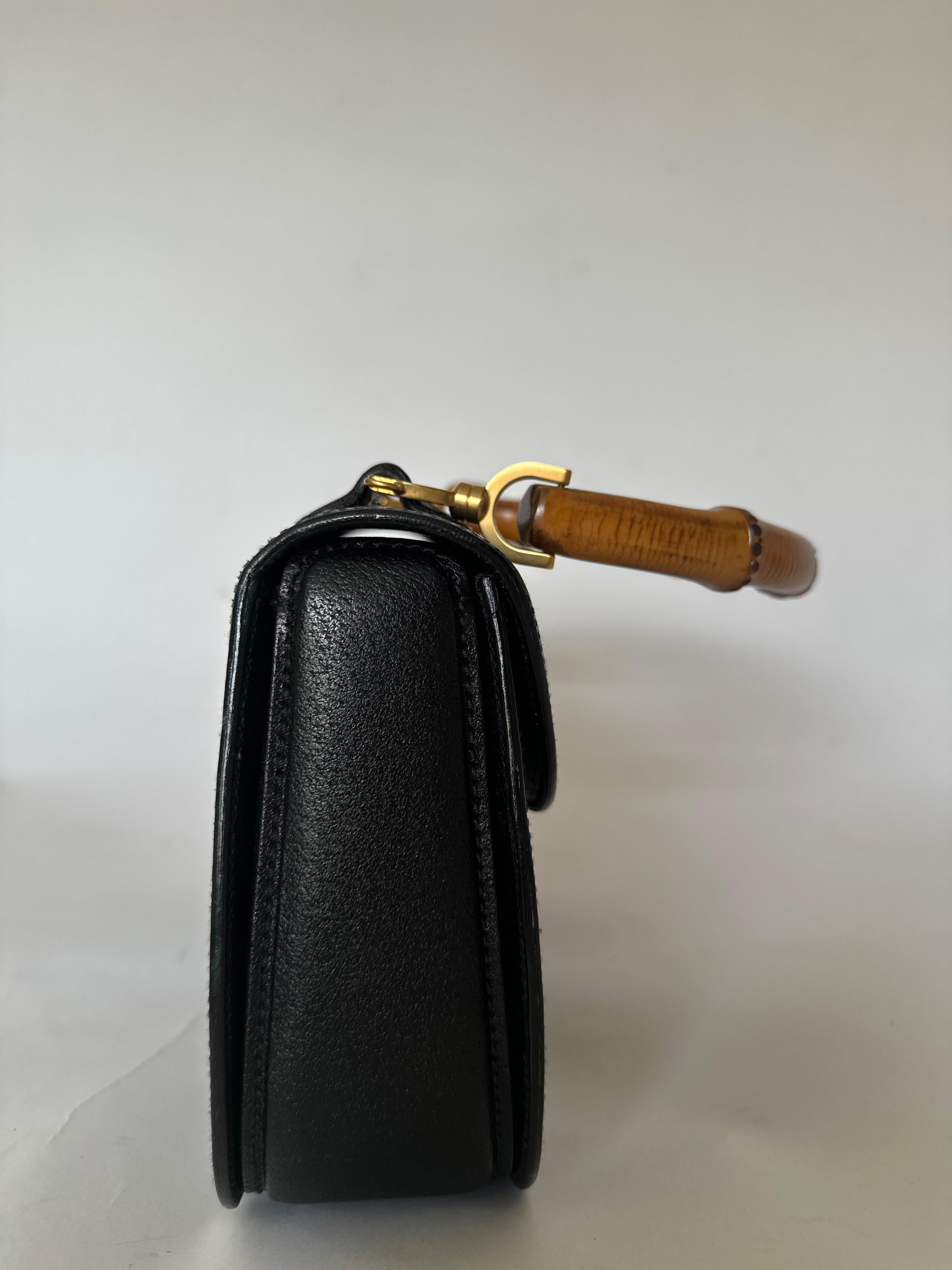 Gucci Vintage Black Leather Bamboo Bag