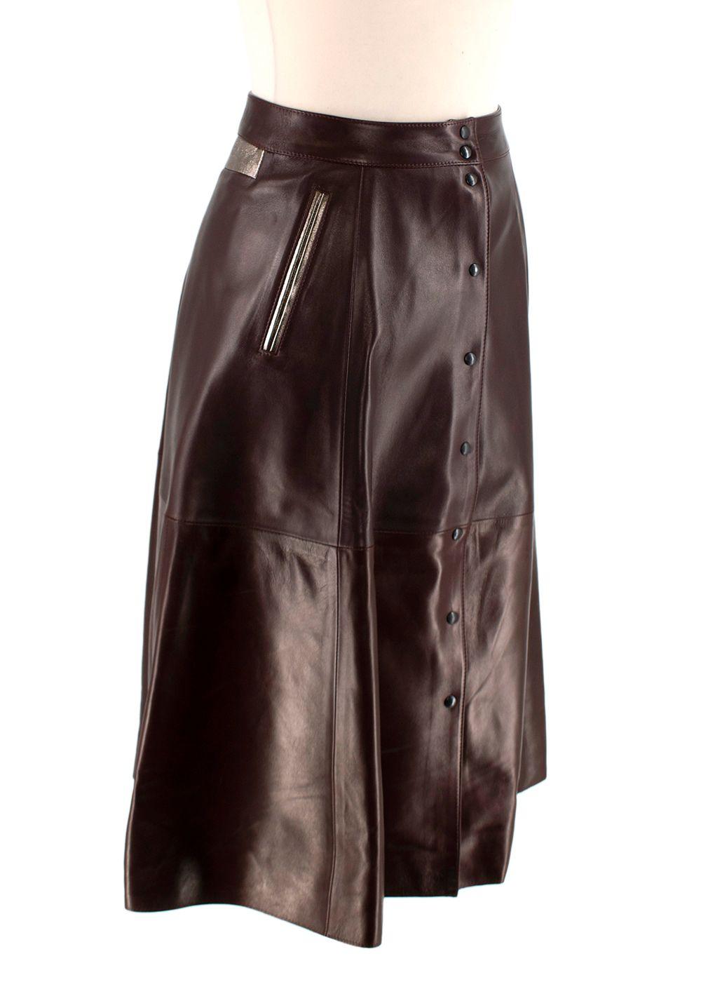 Alice Balas Burgundy Leather Button-Down A-Line Skirt