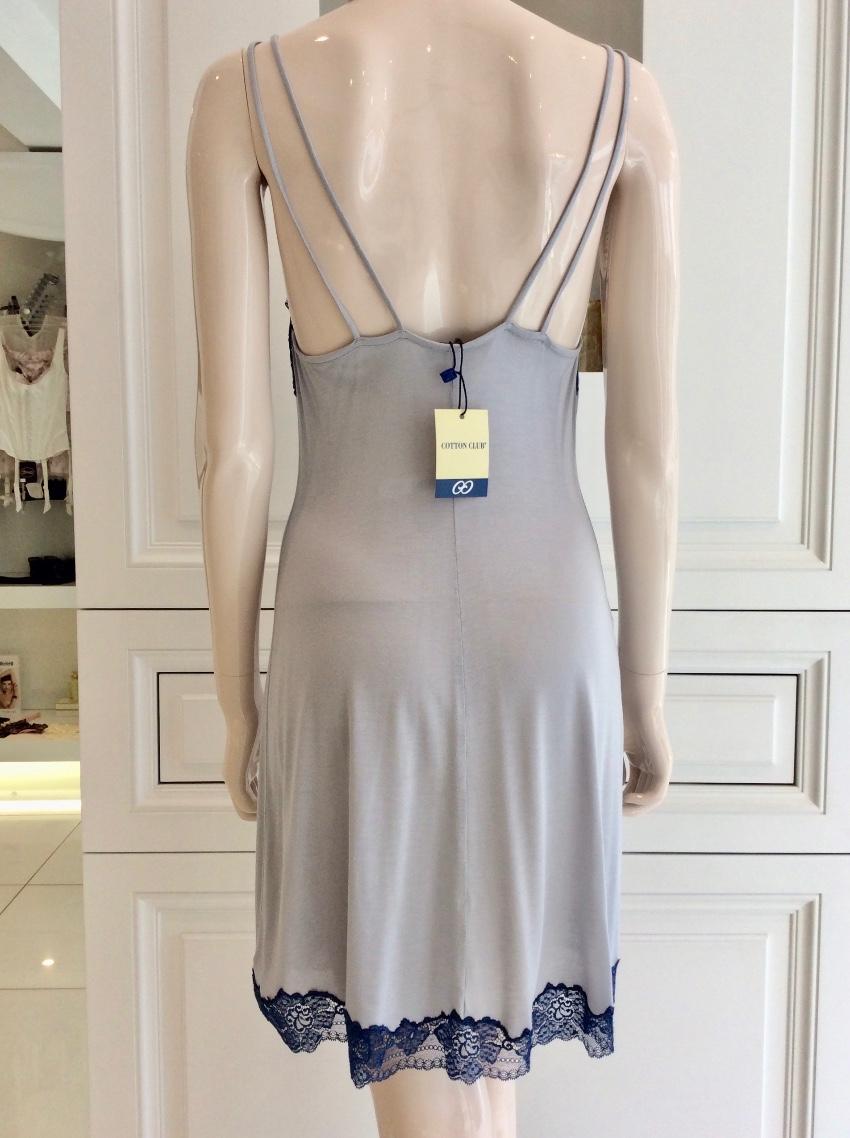 Cotton Club Soft Grey & Blue Leavers Lace Lounge Dress