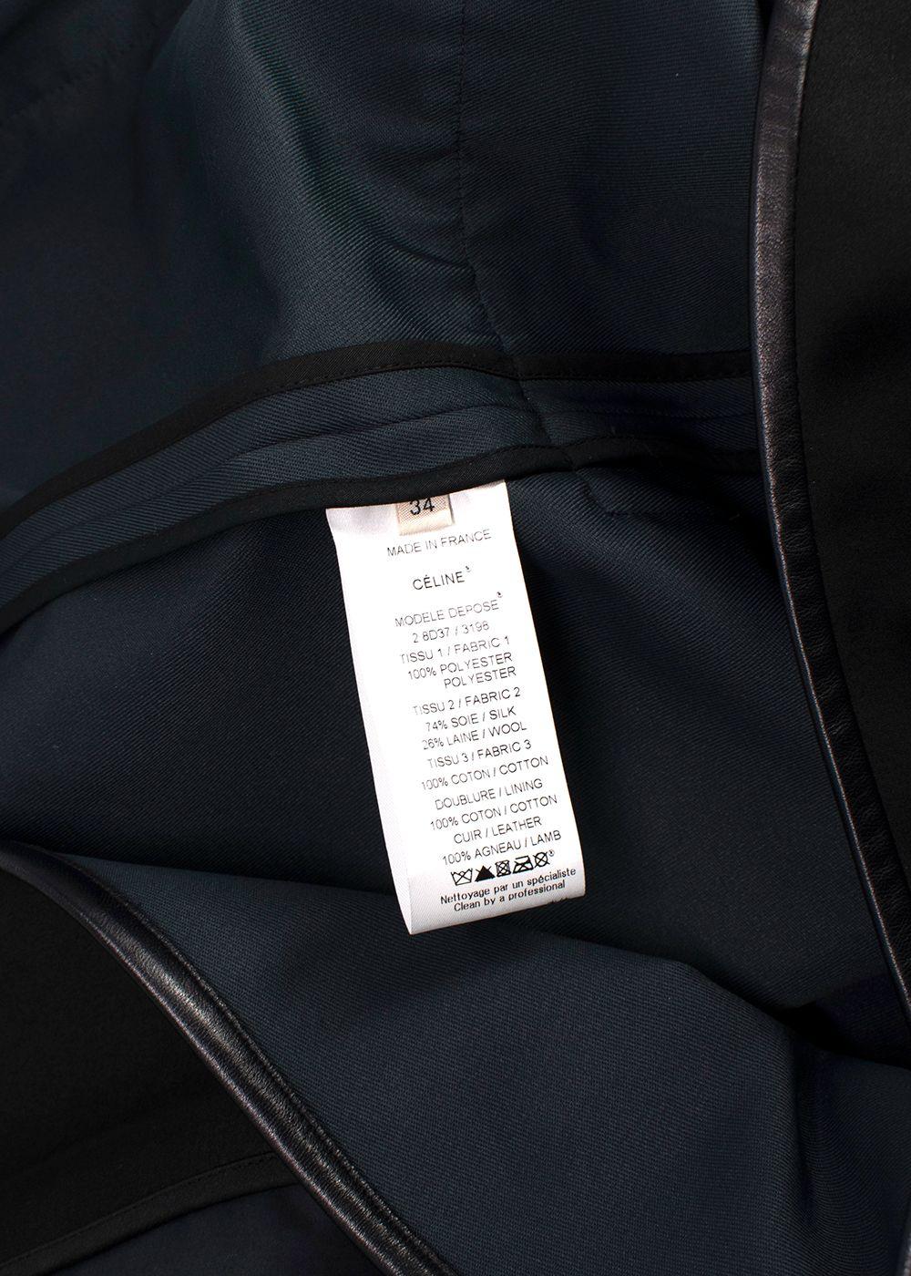 Celine Navy and Black Leather Trim Longline Jacket