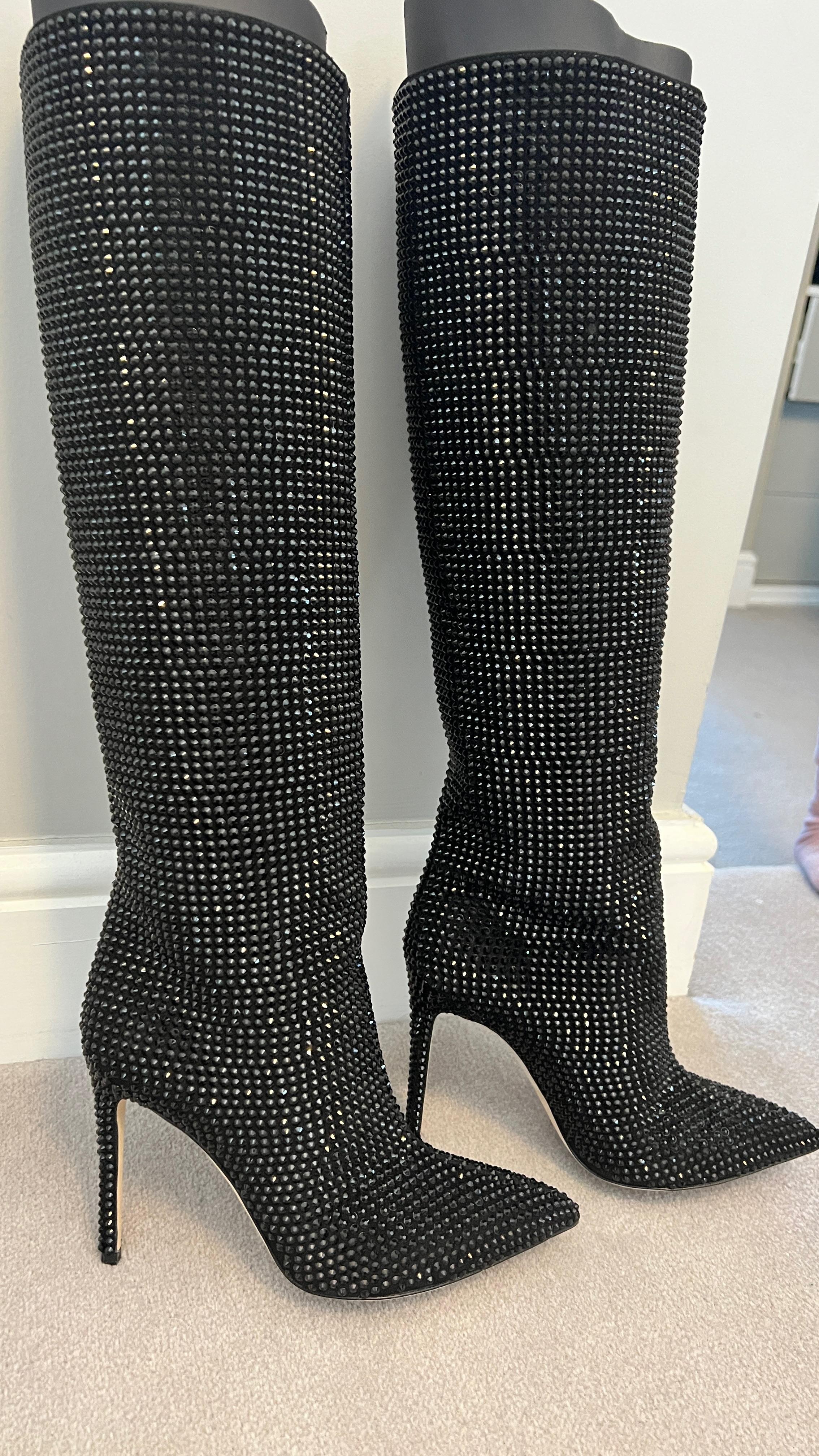 Holly crystal-embellished suede knee boots