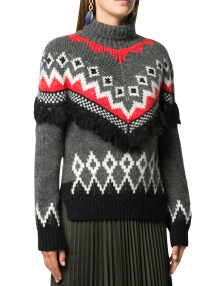 intarsia patterned fringed jumper