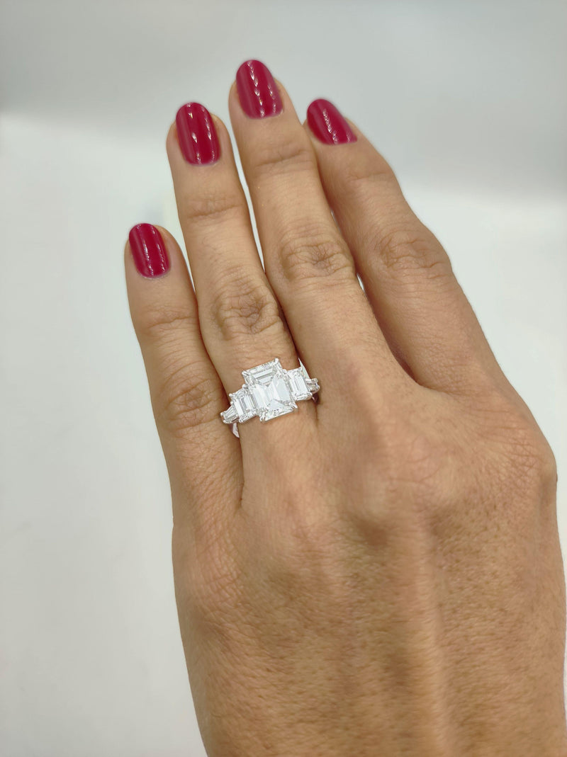 Verde 4ct IGI Certified Lab Grown Emerald Cut Diamond Ring