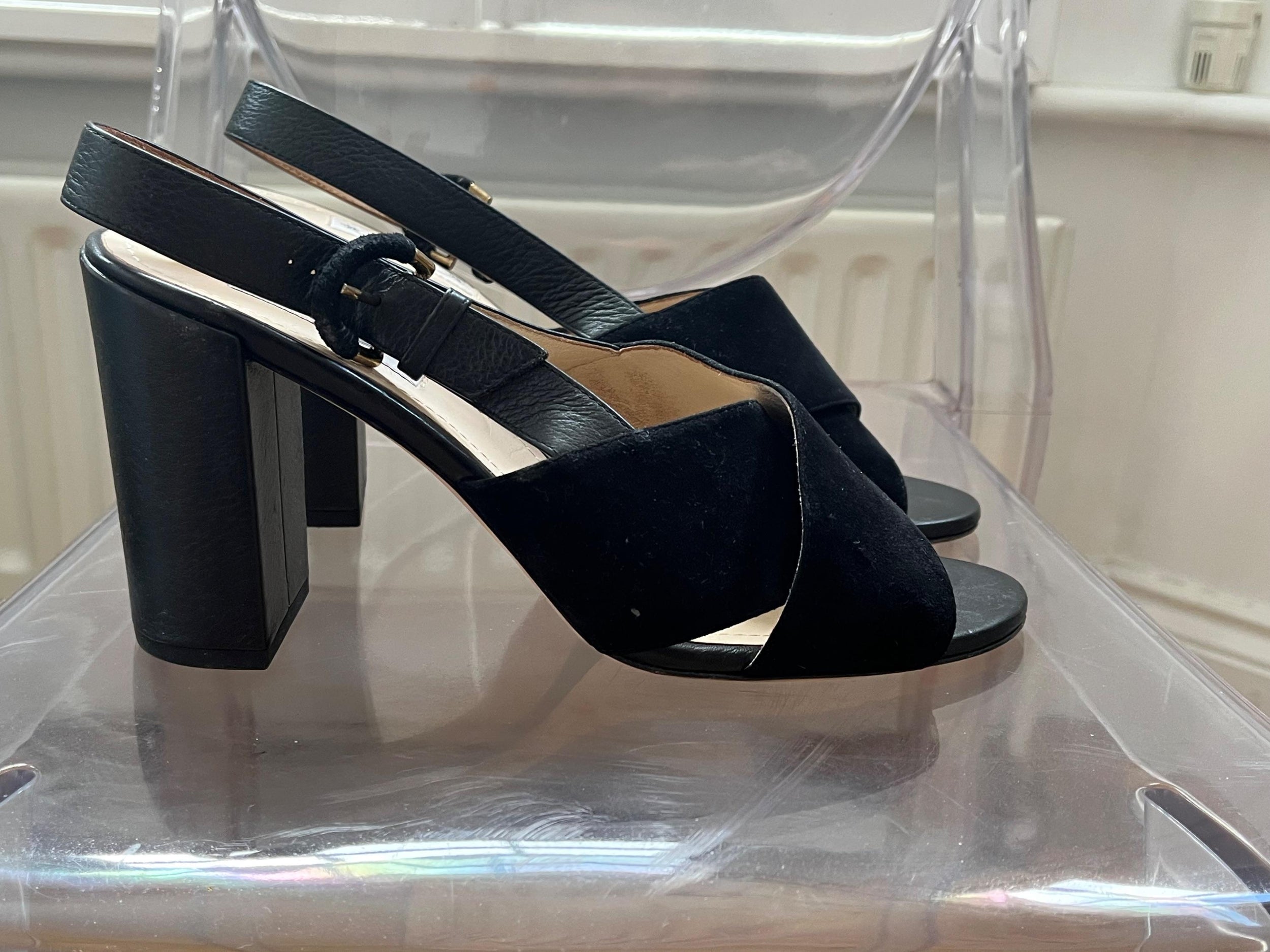 Black Suede And Leather Heeled Sandals