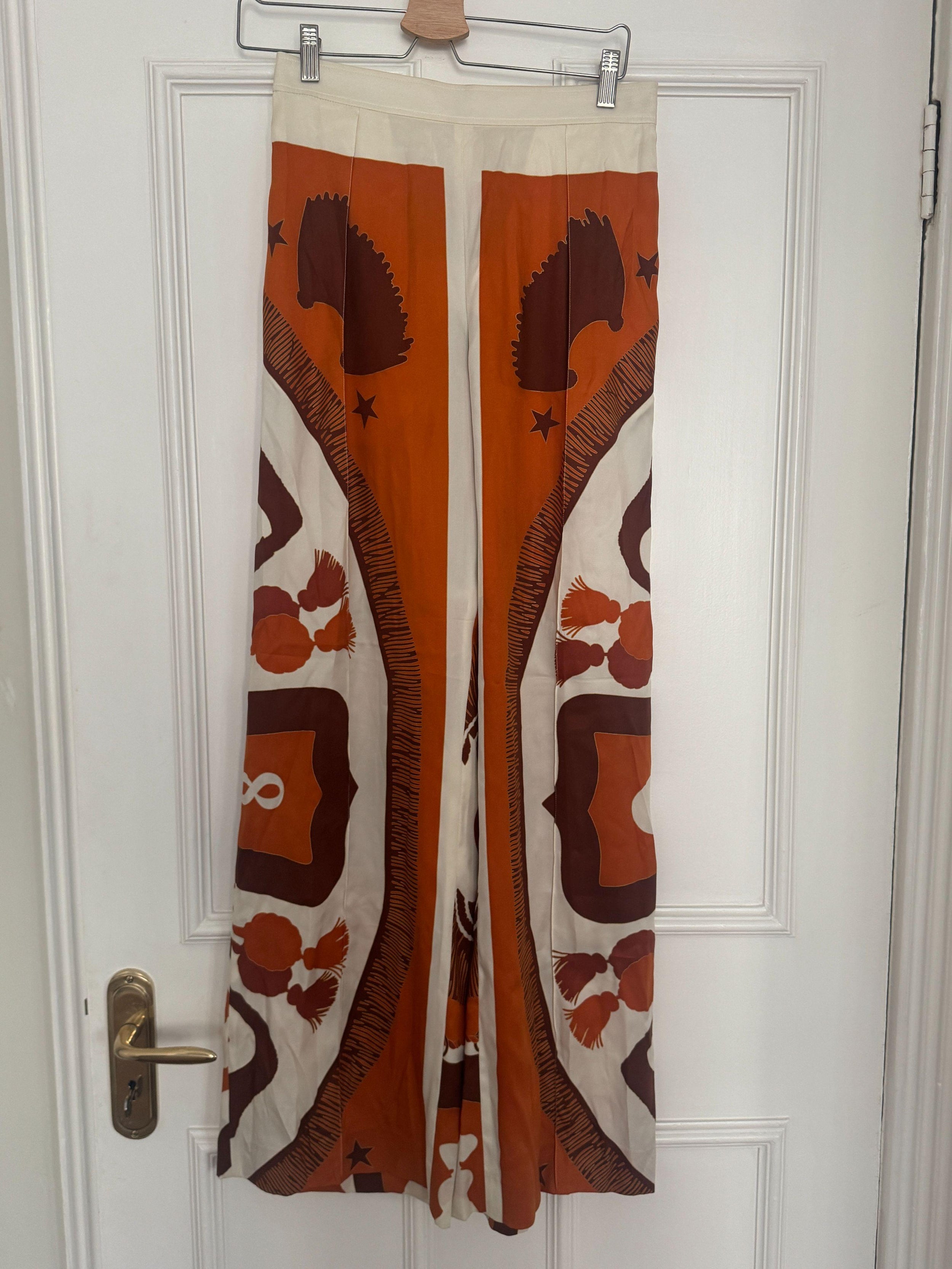 Hermes Printed Silk Palazzo Pants