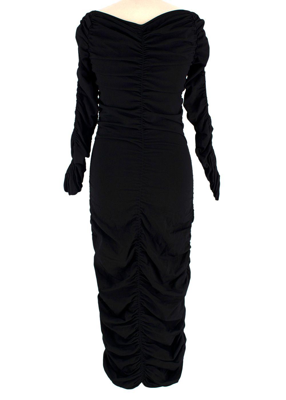Khaite Black Ruched V-Neck Midi Dress