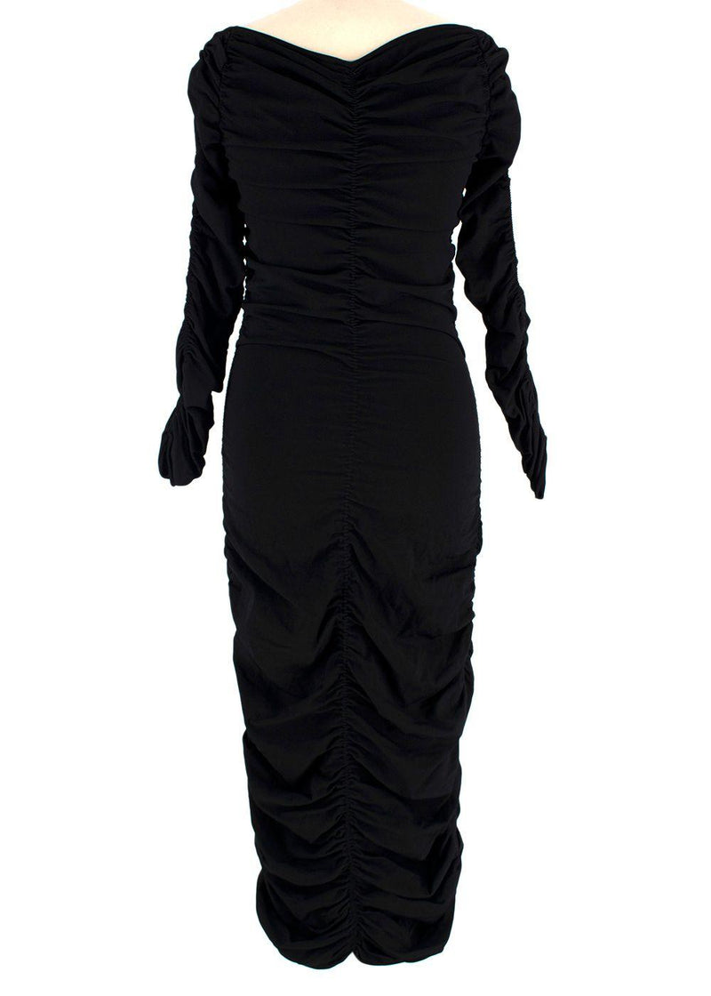 Khaite Black Ruched V-Neck Midi Dress