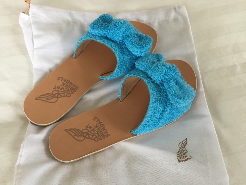 Ancient Greek blue towelling coated sandals