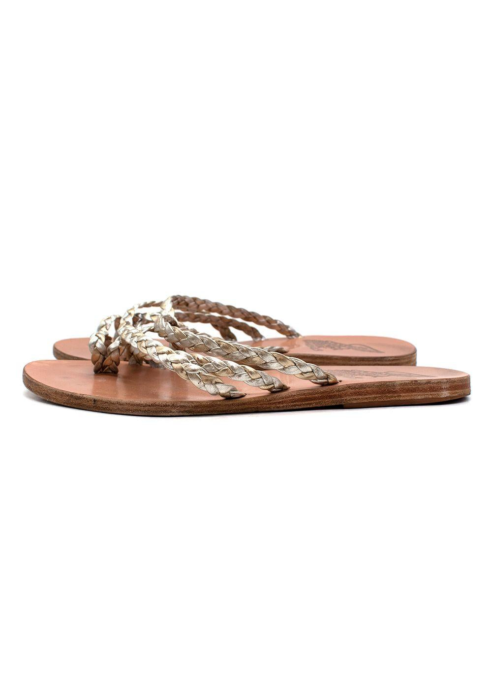 Ancient Greek Amalia Gold Leather Slide Sandals