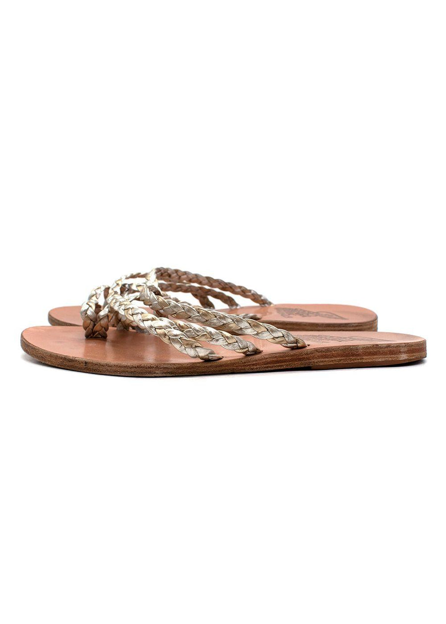 Ancient Greek Amalia Gold Leather Slide Sandals