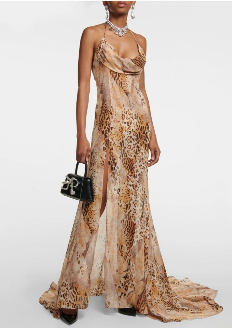 Alessandra Rich Leopard-Print Silk Georgette Gown