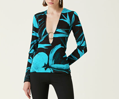 Louisa Ballou Helios Embellished Printed Stretch-jersey Top