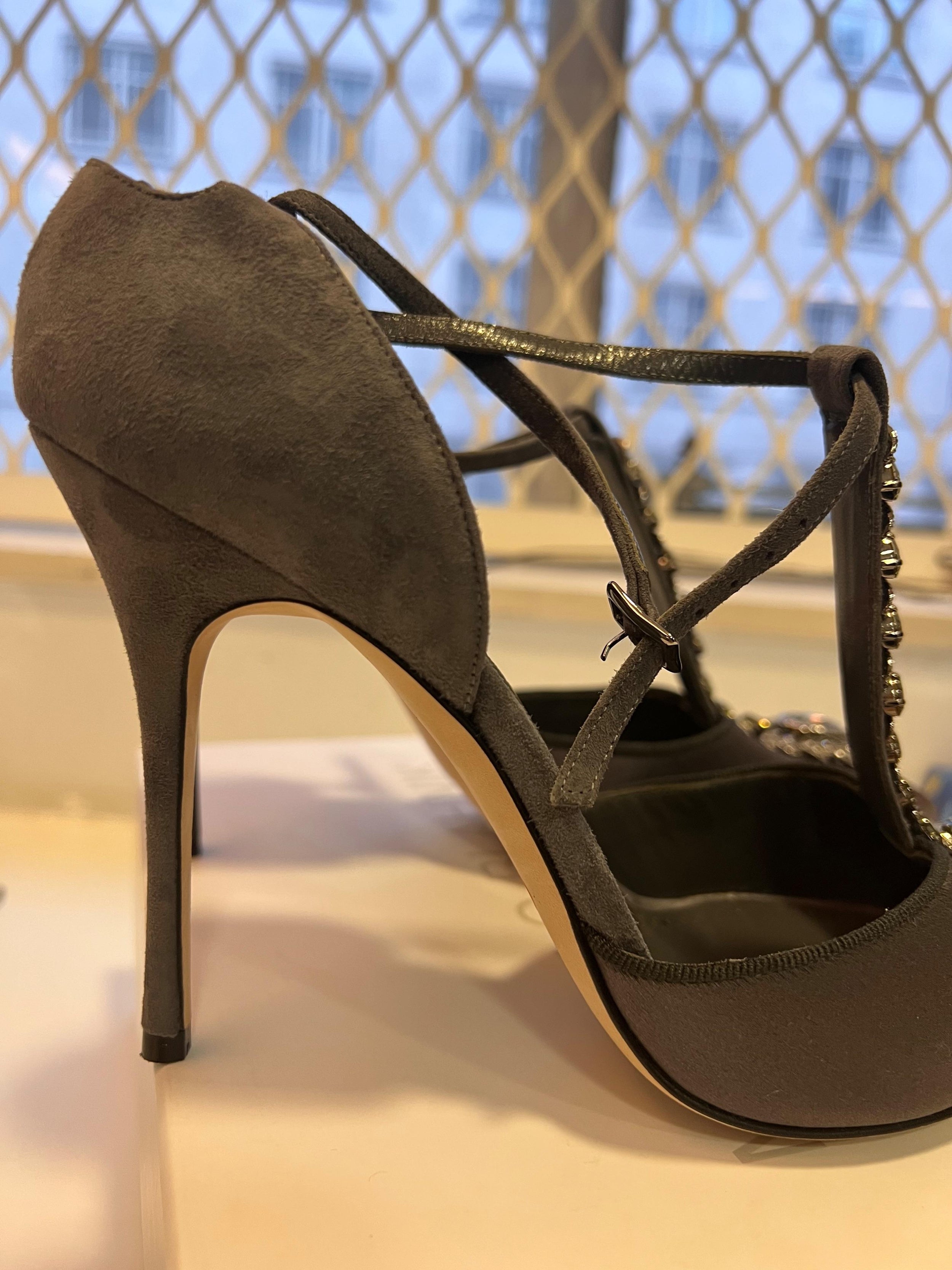 Dove Grey Eridania Crystal Sandals