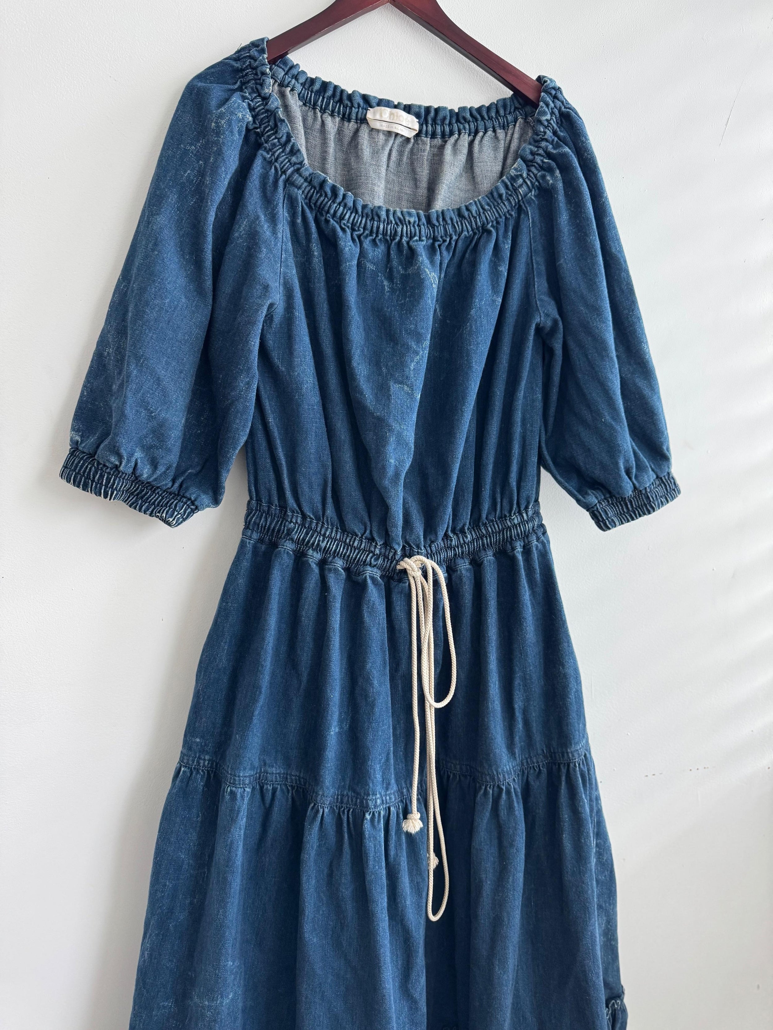 Off The Shoulder Denim Maxi Dress