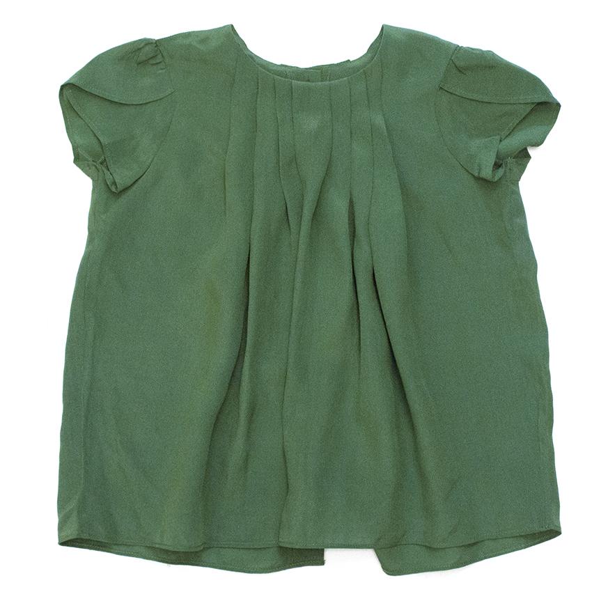 Green Silk Short Sleeved Pleat Dress